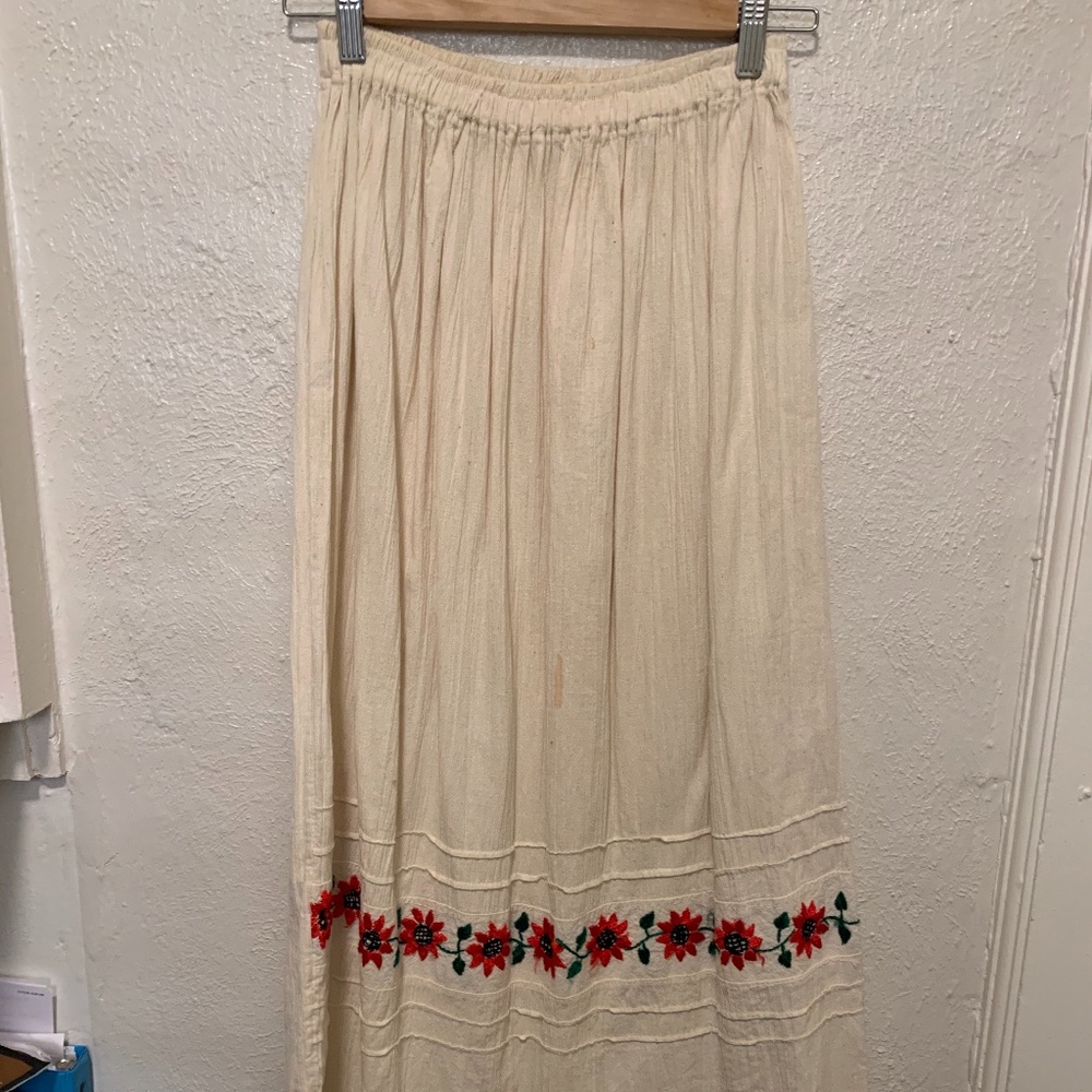 VINTAGE Embroidered Cream Maxi Skirt